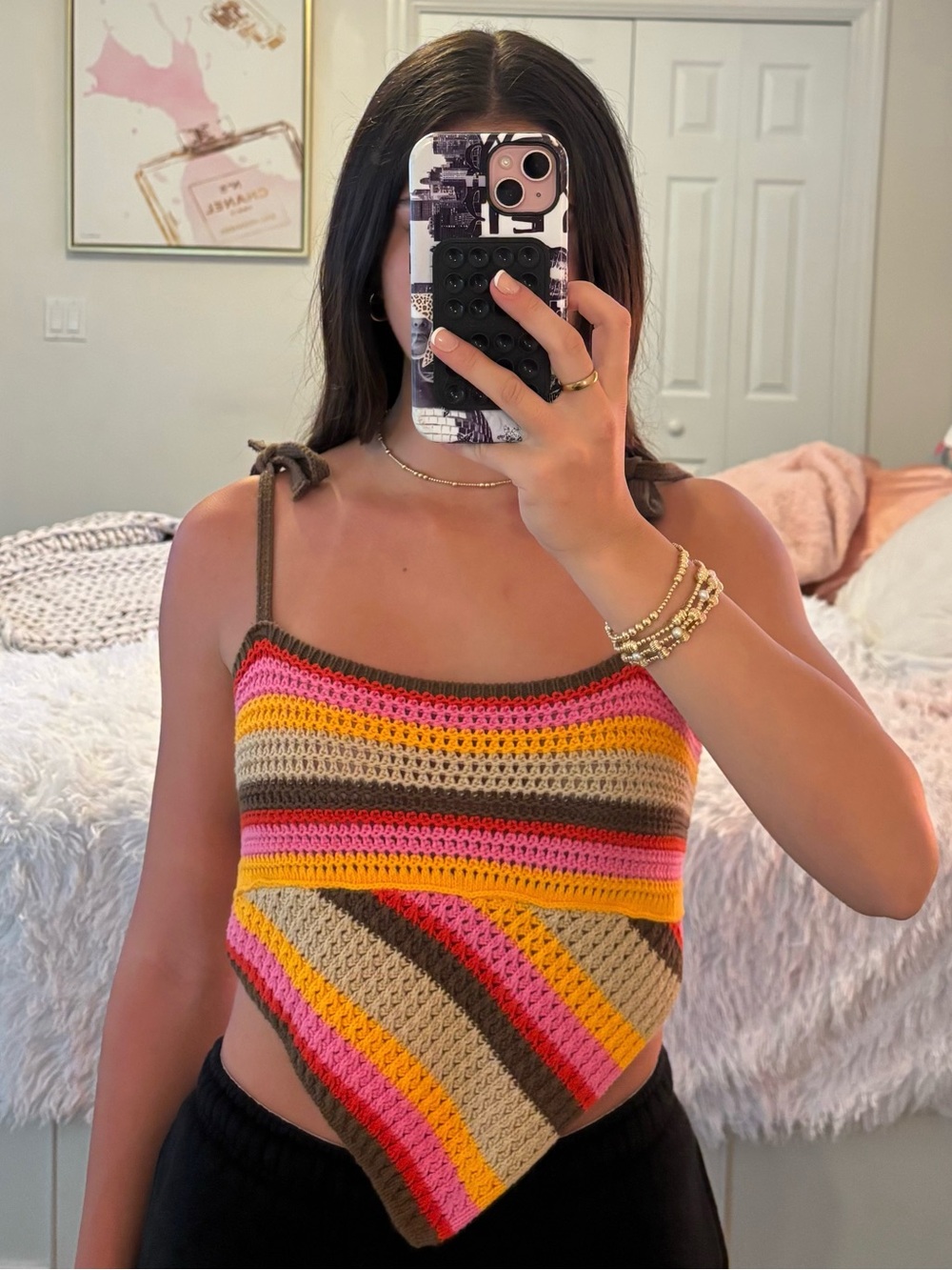 Urban Outfitters Crochet Stripe Tank in Pink, Yellow, Orange, Brown & Cream